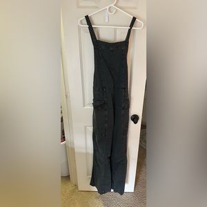 Free People Savannah Overalls Black Smocked Tie Pocket Textured Jumpsuit